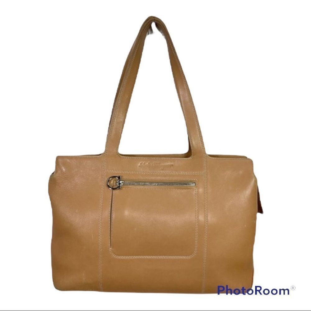 Salvatore Ferragamo Camel Gancini Leather Tote shoulder Bag